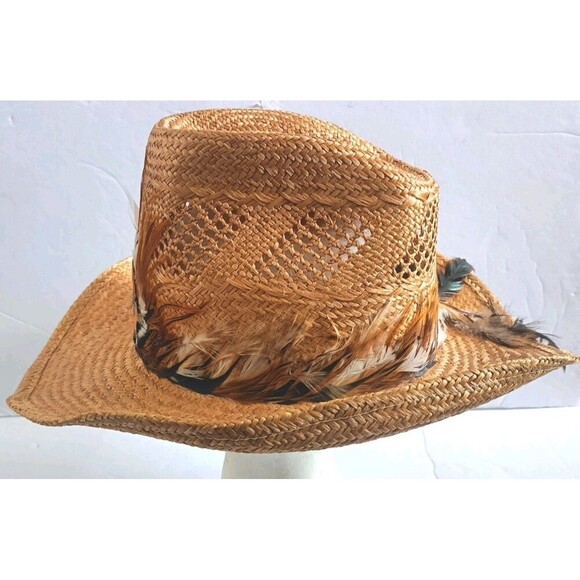 Vintage Levi's Hat Straw Cowboy 1970’s Original Feathers Sz Large Coastal Cowboy - Picture 3 of 10